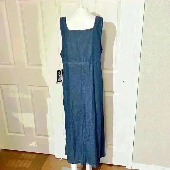 Y2K Vintage Blue J. Denim Square Neck Buttons Dress 90s Womens Size Medium - Picture 2 of 7